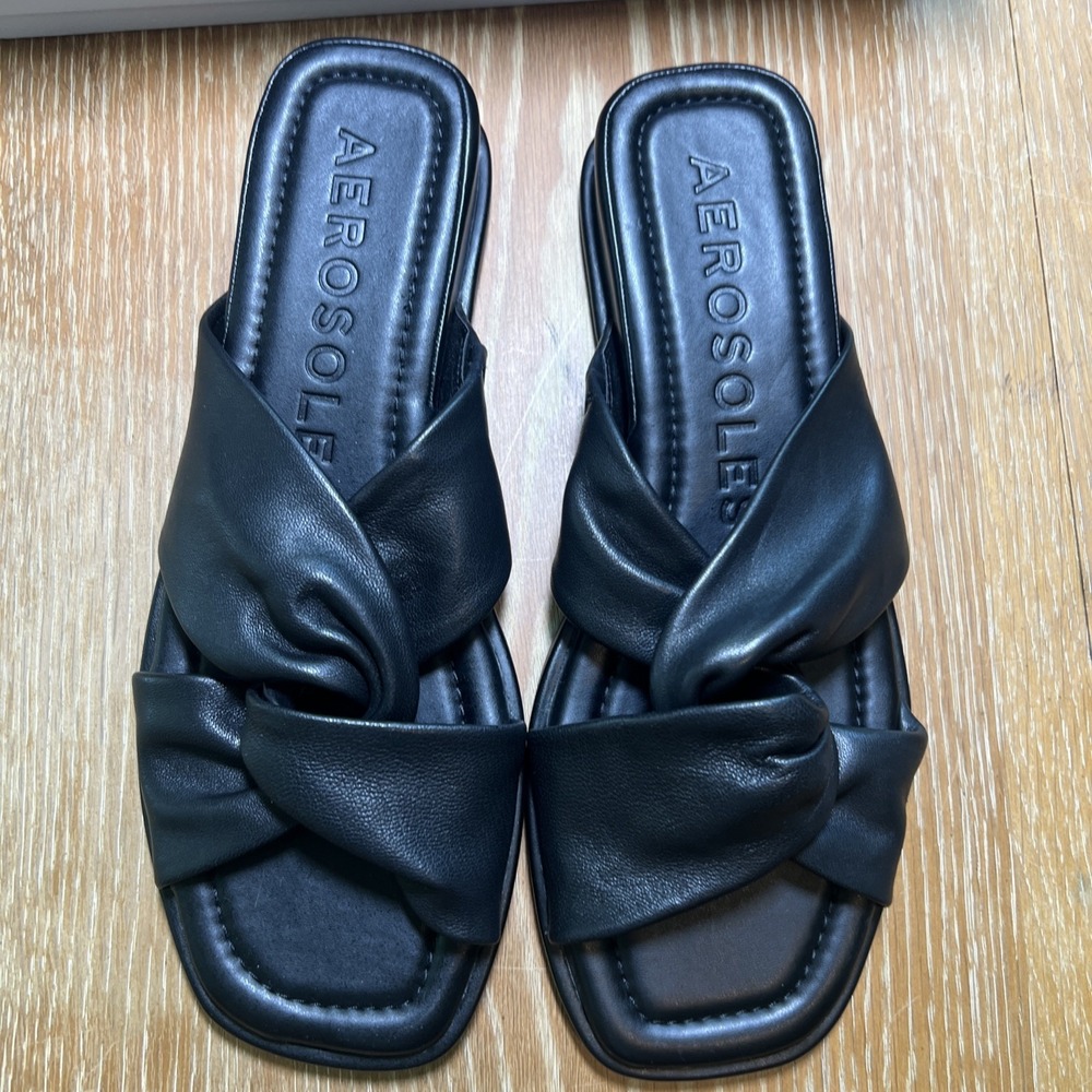 Aerosoles Women's Brady Slide Sandal Wedge 10, Black Leather Ret $90 - Picture 5 of 11